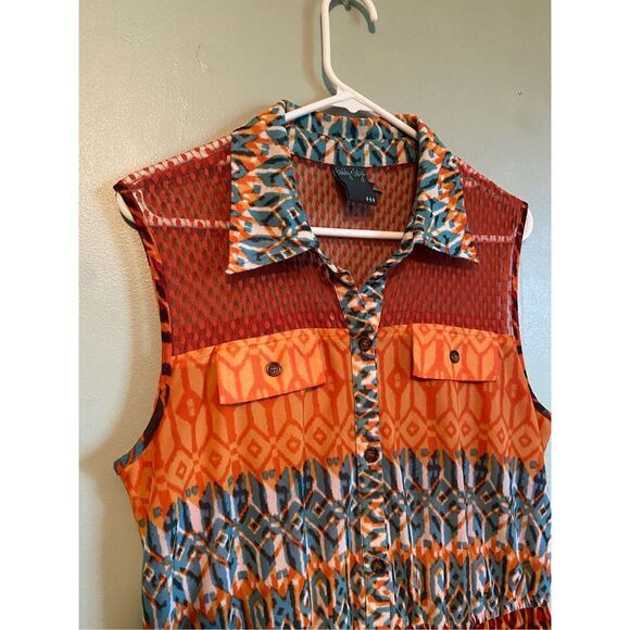 Gabby Skye Orange & Blue Printed Sleeveless Fit & Flare Mini Dress 12 - Picture 3 of 8
